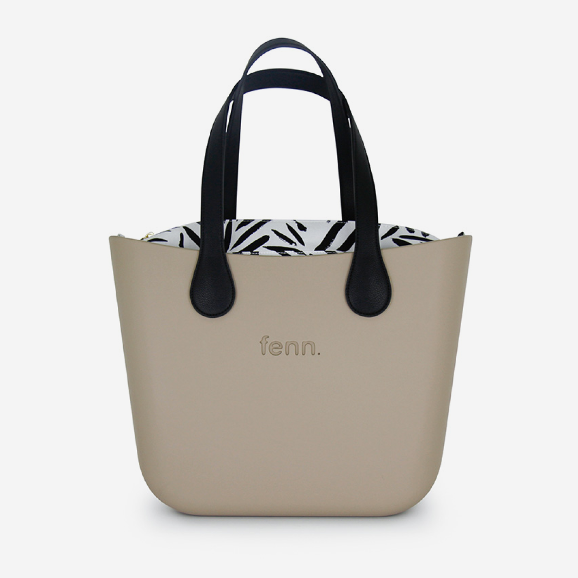 Original Handbag - Stone - Stripe Inner - Black Handles