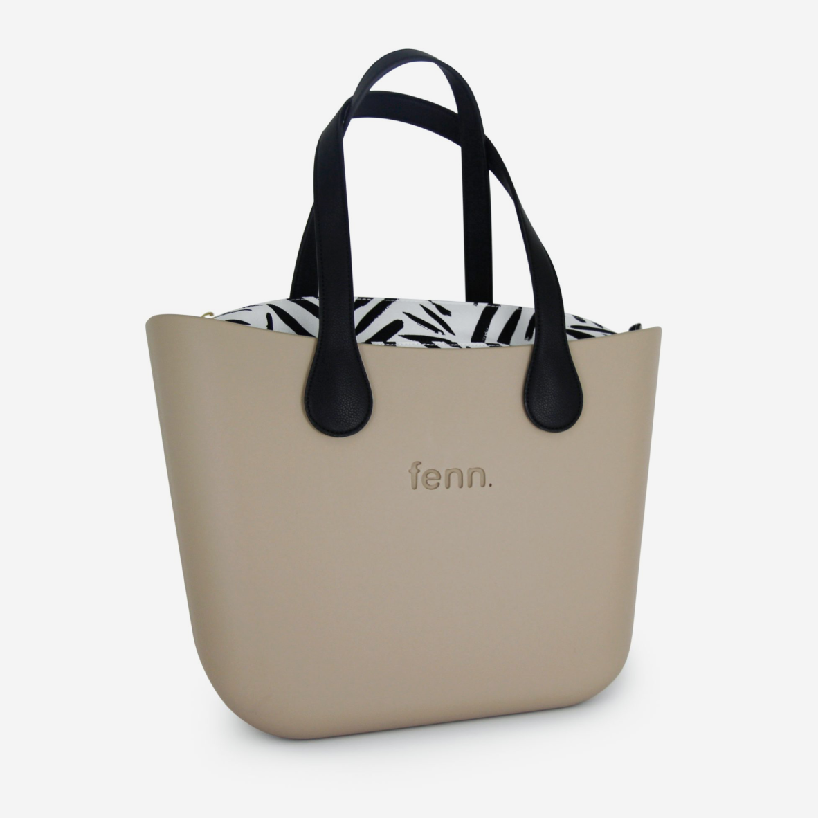 Original Handbag - Stone - Stripe Inner - Black Handles