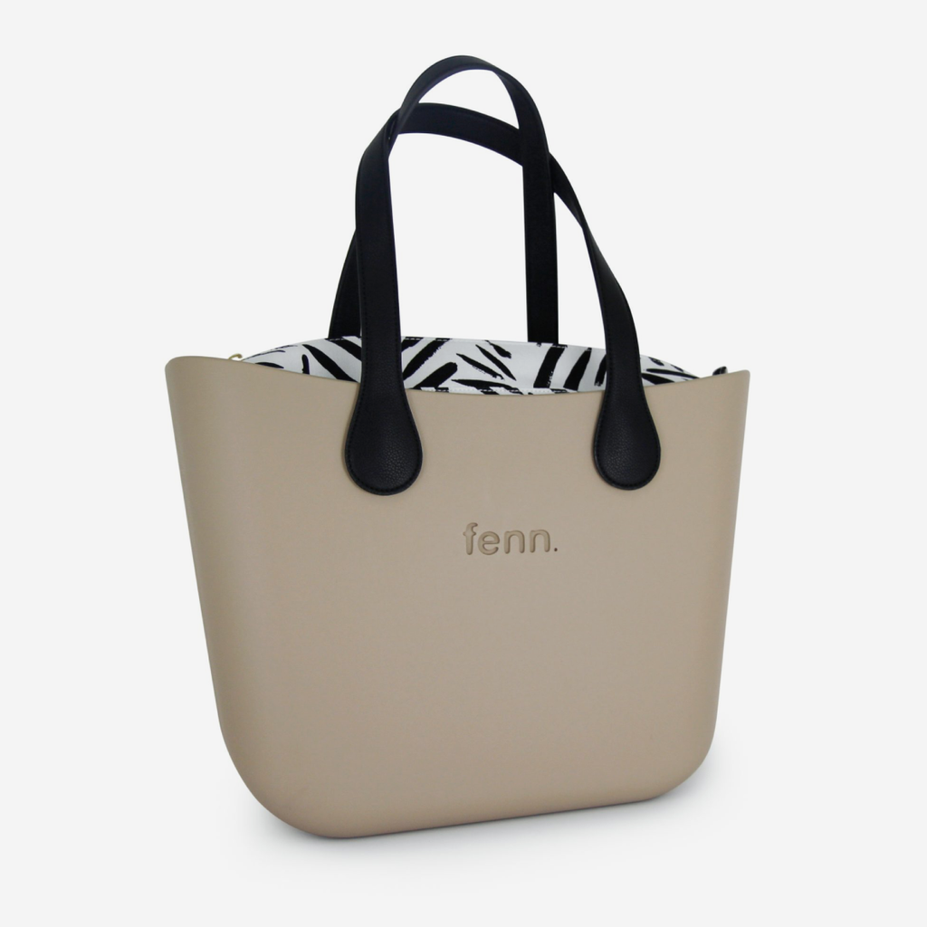 Original Handbag - Stone - Stripe Inner - Black Handles