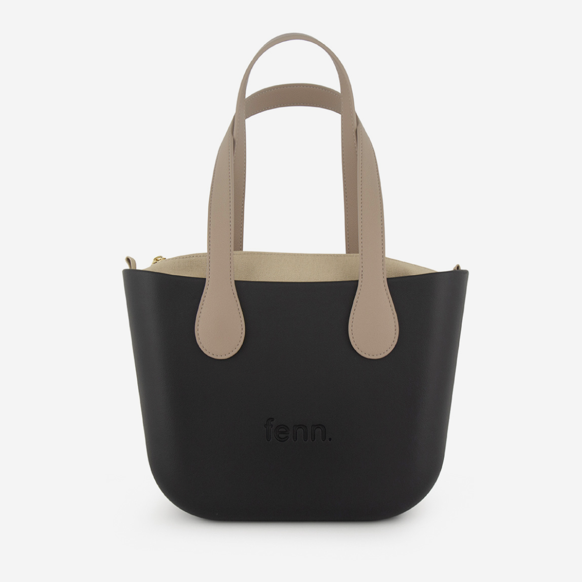 Petite Handbag - Black - Light Stone Inner - Light Stone Handles