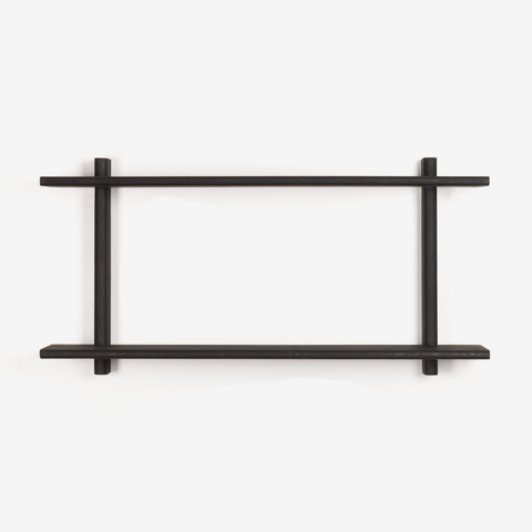 Black wall shelf with minimalist design on a white background