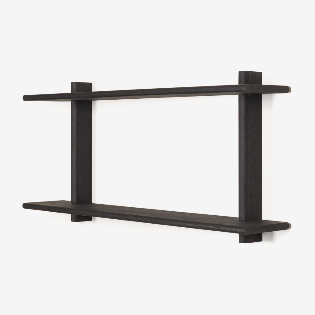 Black wall shelf with two levels on a white background