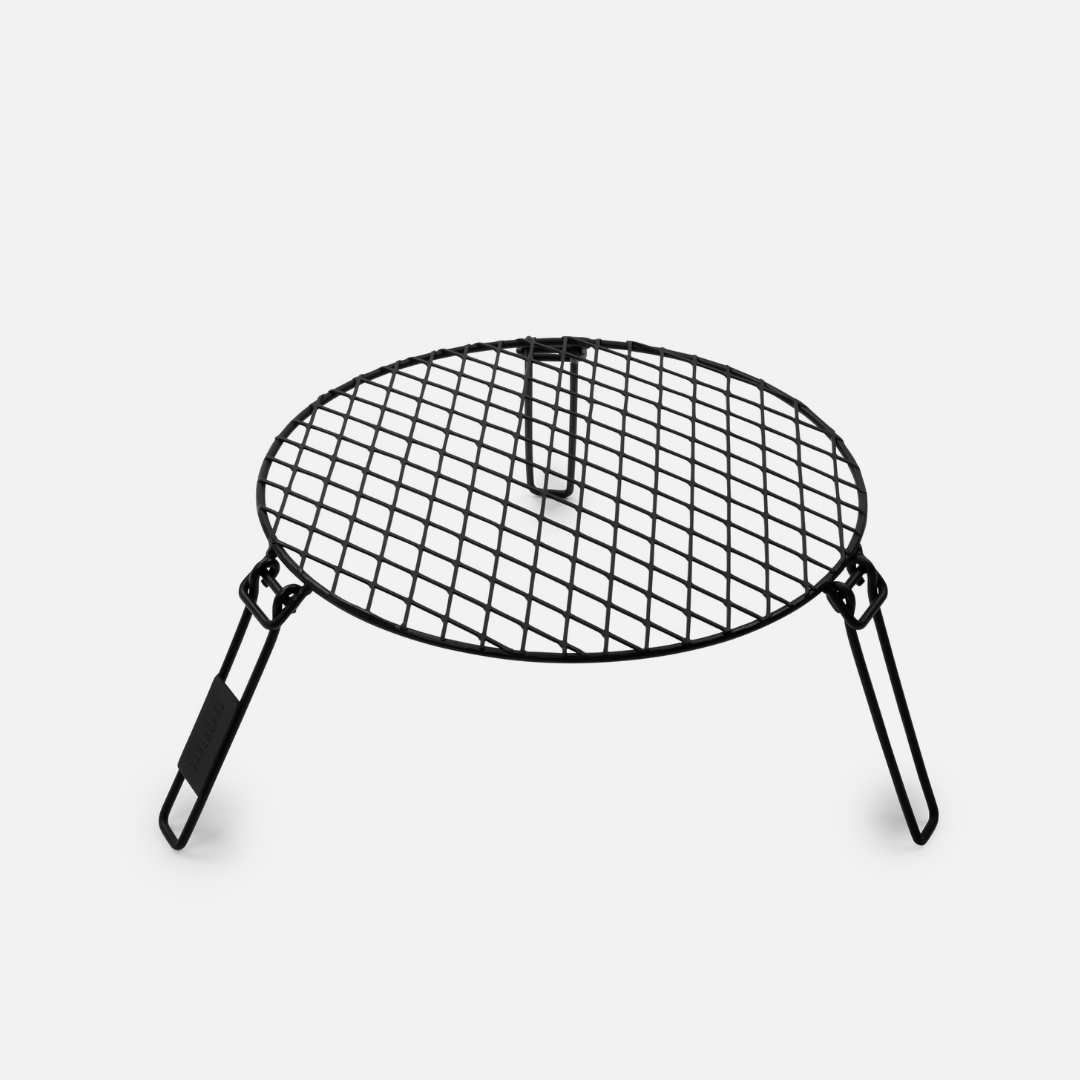 Black metal grill on a white background