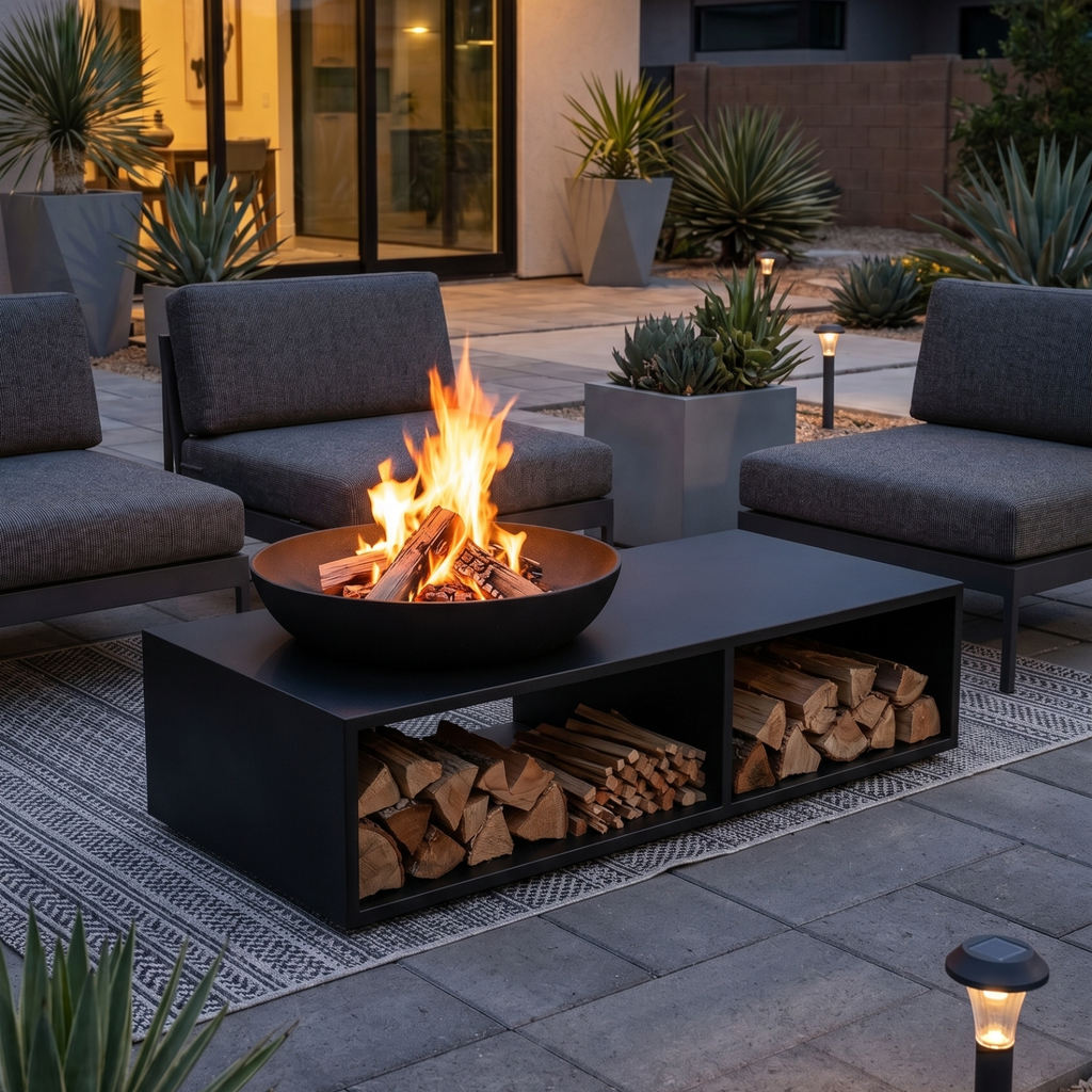 Hikari Fire Pit Table + Oak Top