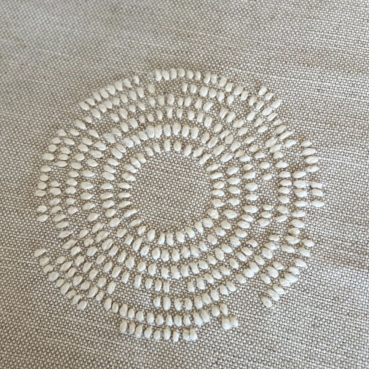 Hand Embroidered Cushion Cover - Circles Of Return Natural