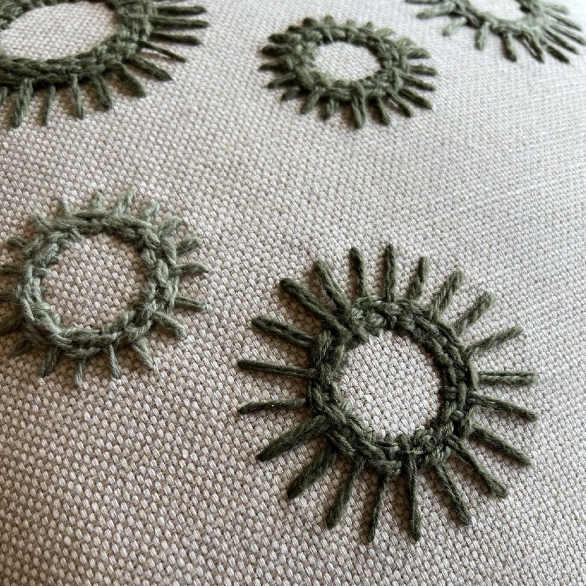 Hand Embroidered Cushion Cover - Stop And Smell The Flowers Green