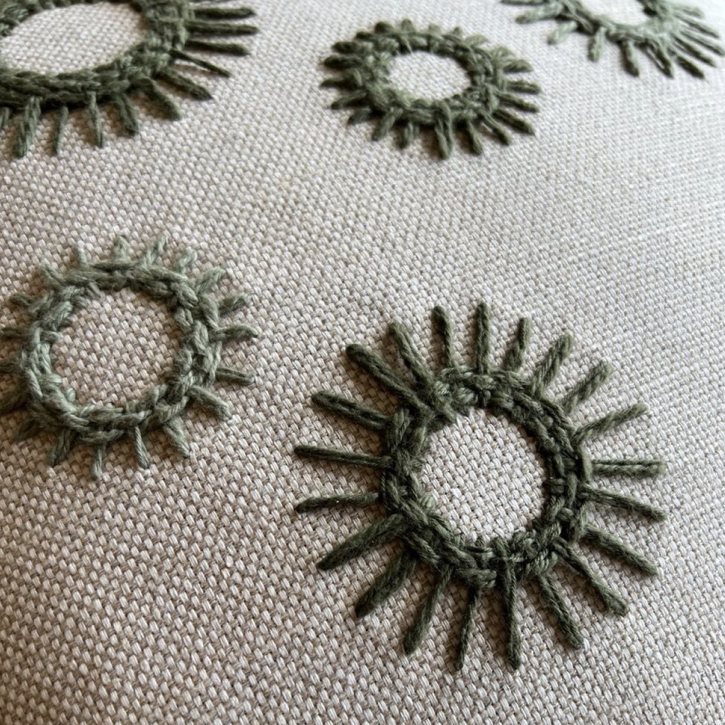 Hand Embroidered Cushion Cover - Stop And Smell The Flowers Green