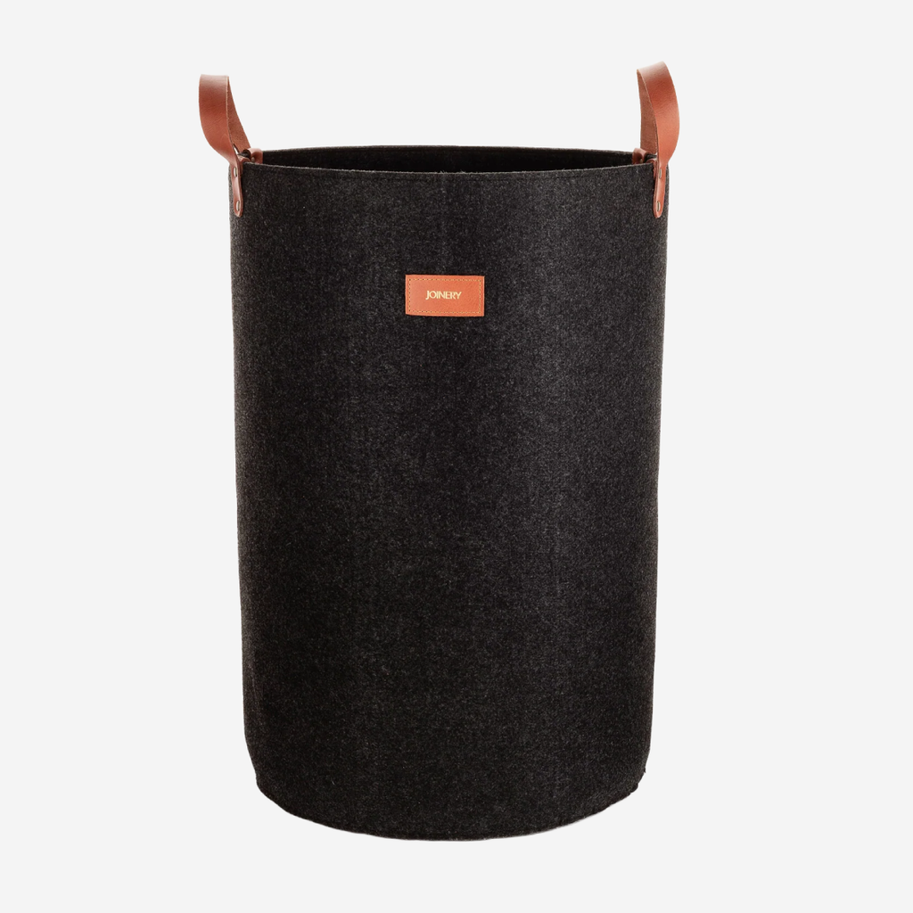 Laundry Basket - Charcoal + Tan Leather