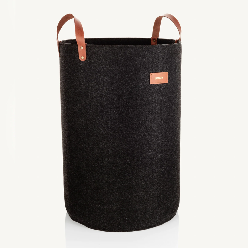 Laundry Basket - Charcoal + Tan Leather