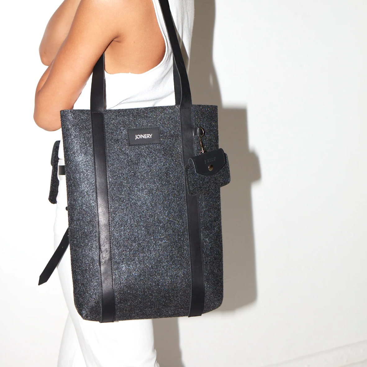 Utility Tote - Charcoal + Black Leather