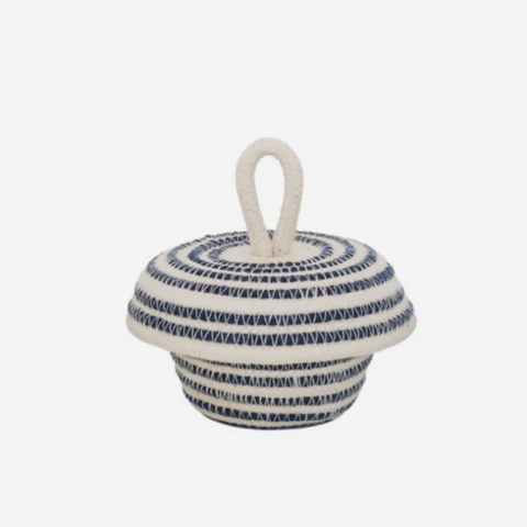 Acorn Lidded Basket - Intertwined Ivory & Navy