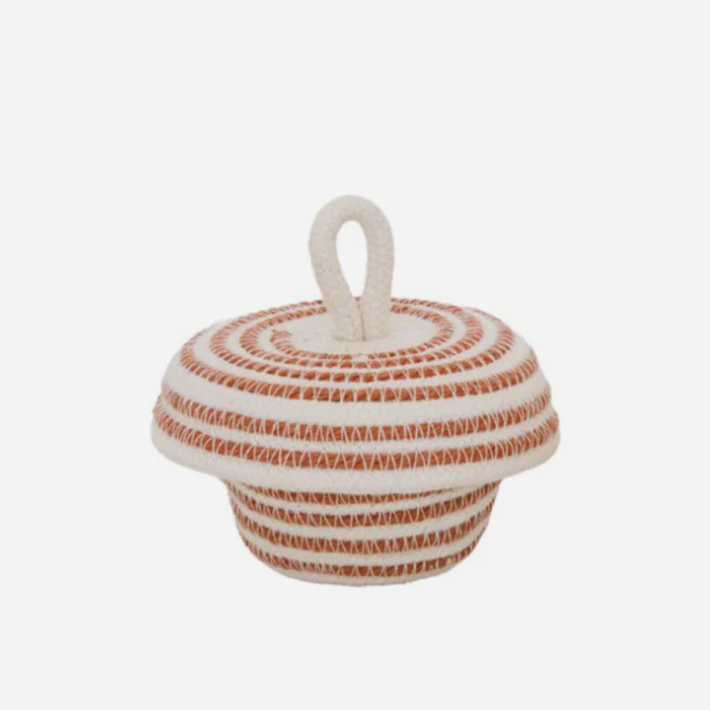 Acorn Lidded Basket - Intertwined Ivory & Rust