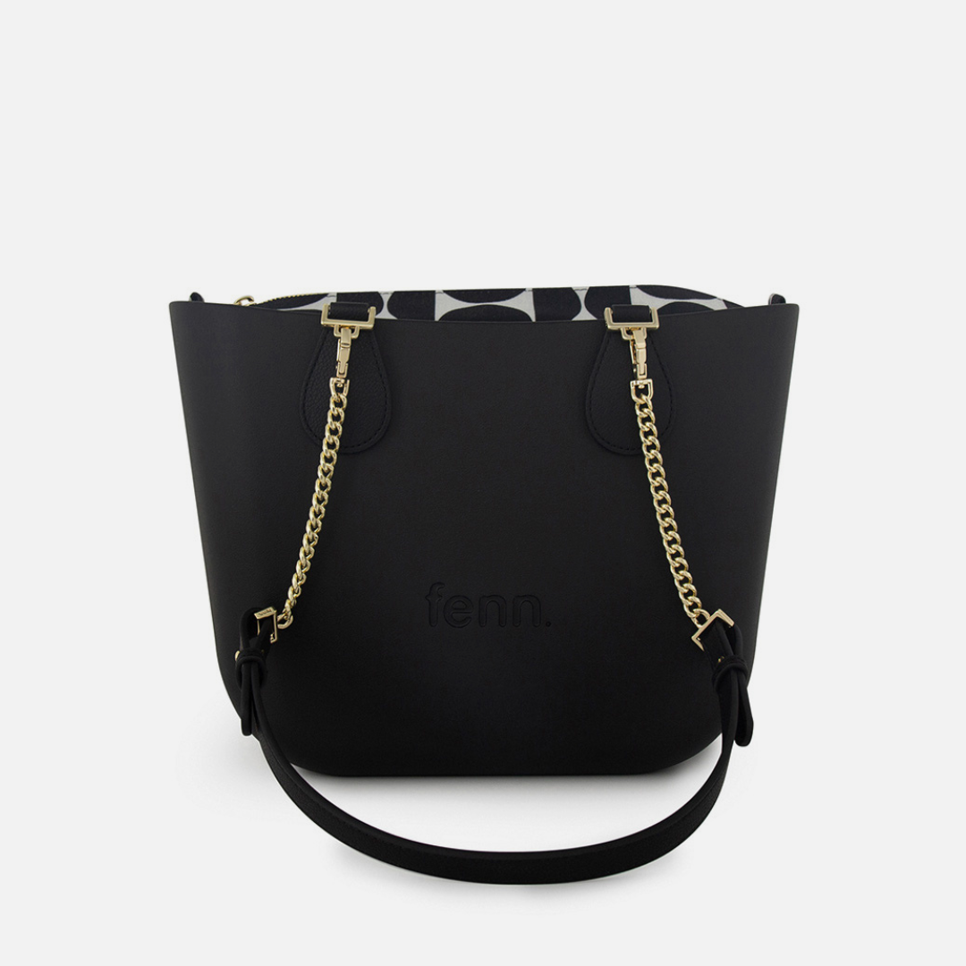 Petite Handbag - Black - Half Circles Inner - Black Handle - Gold Chain