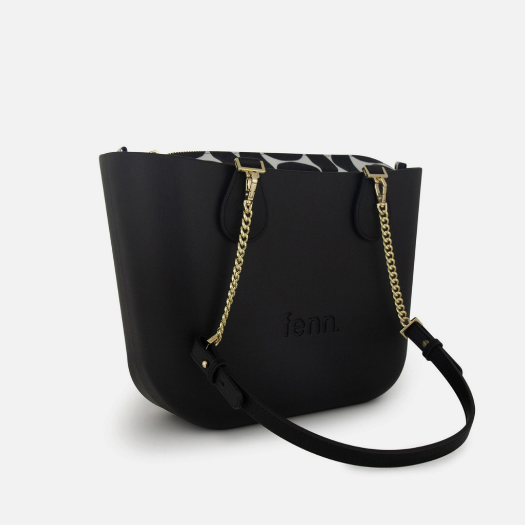 Petite Handbag - Black - Half Circles Inner - Black Handle - Gold Chain
