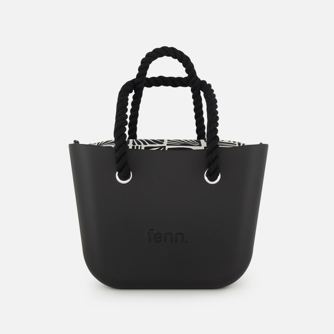 Petite Handbag - Patterned Inner - Black Rope