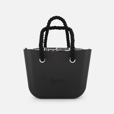 Petite Handbag - Patterned Inner - Black Rope