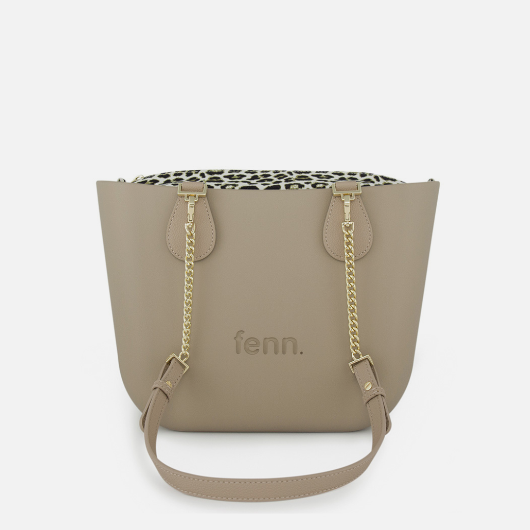 Petite Handbag - Stone - Leopard Inner - Gold Chain