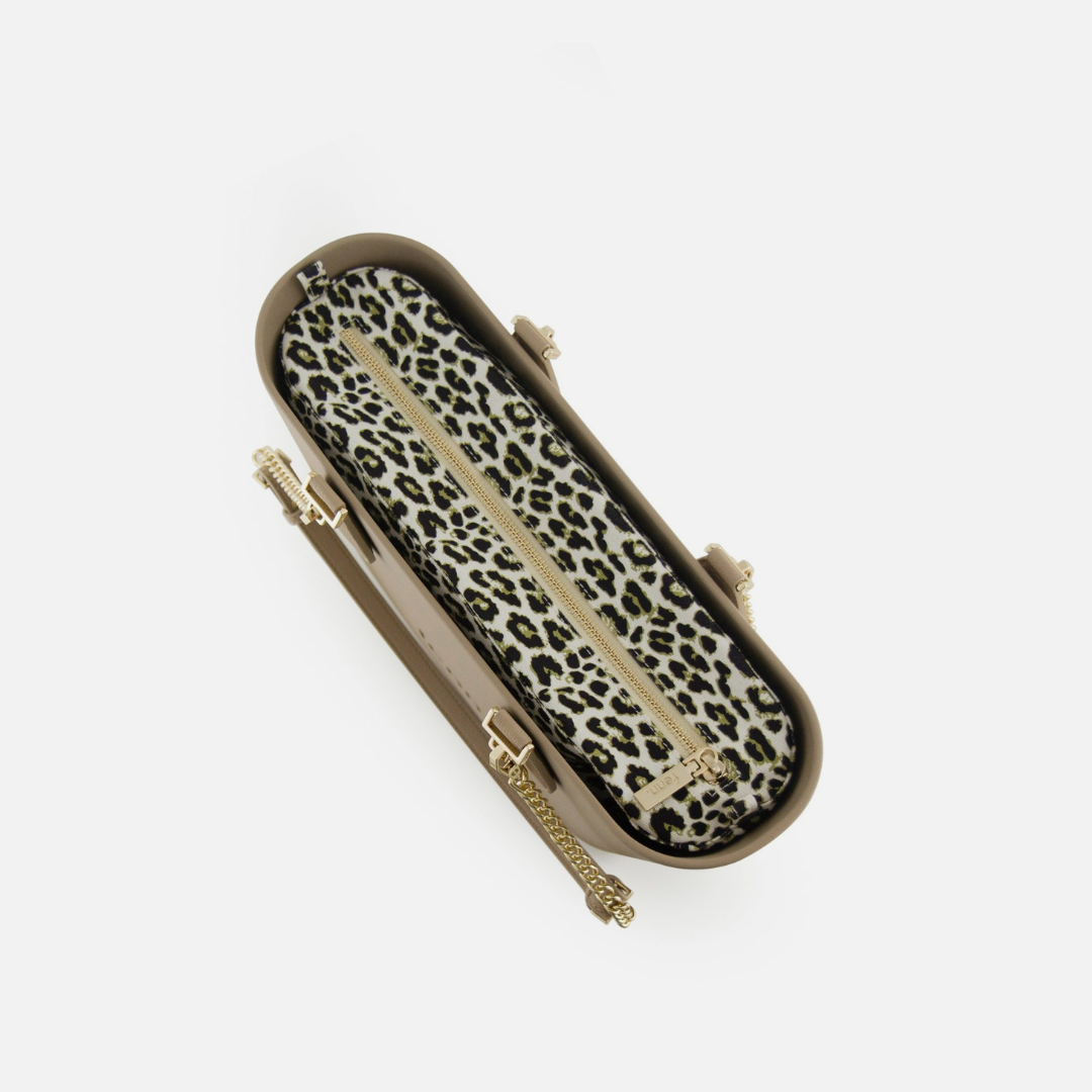 Petite Handbag - Stone - Leopard Inner - Gold Chain