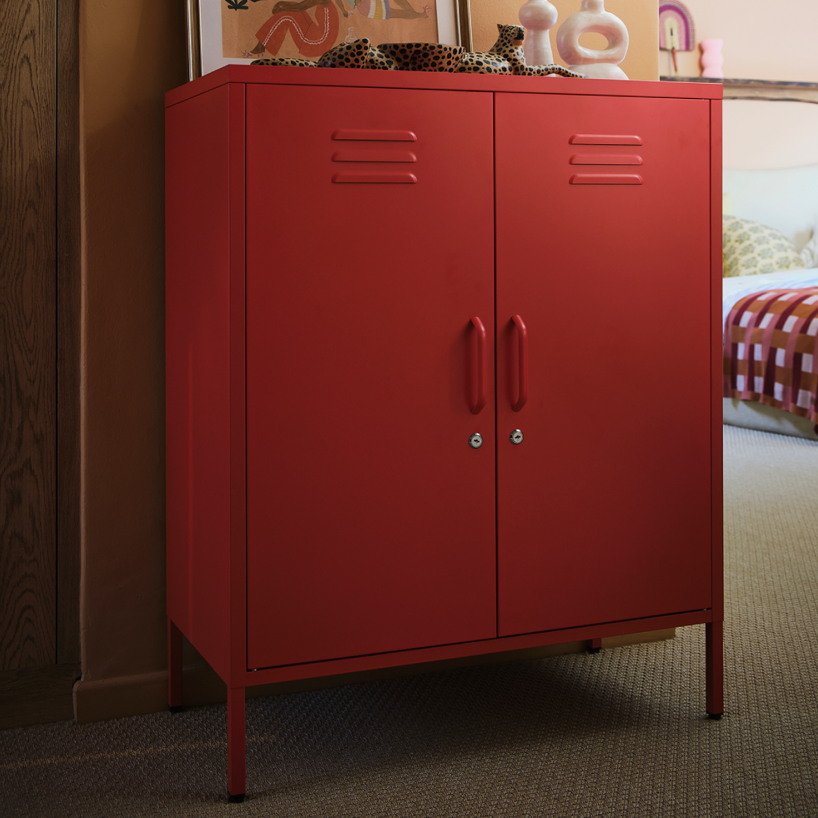 Popstrukt Sugar Cube Cabinet - Red Polka