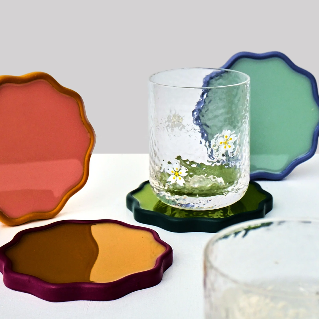 Set Of 2 Wavy Coasters - Avocado