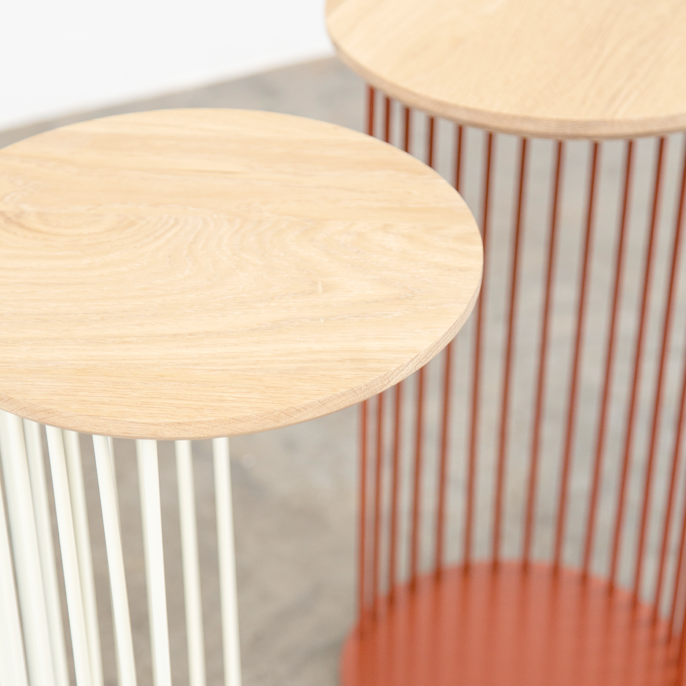 Spine End Table Oxide Red + Wood