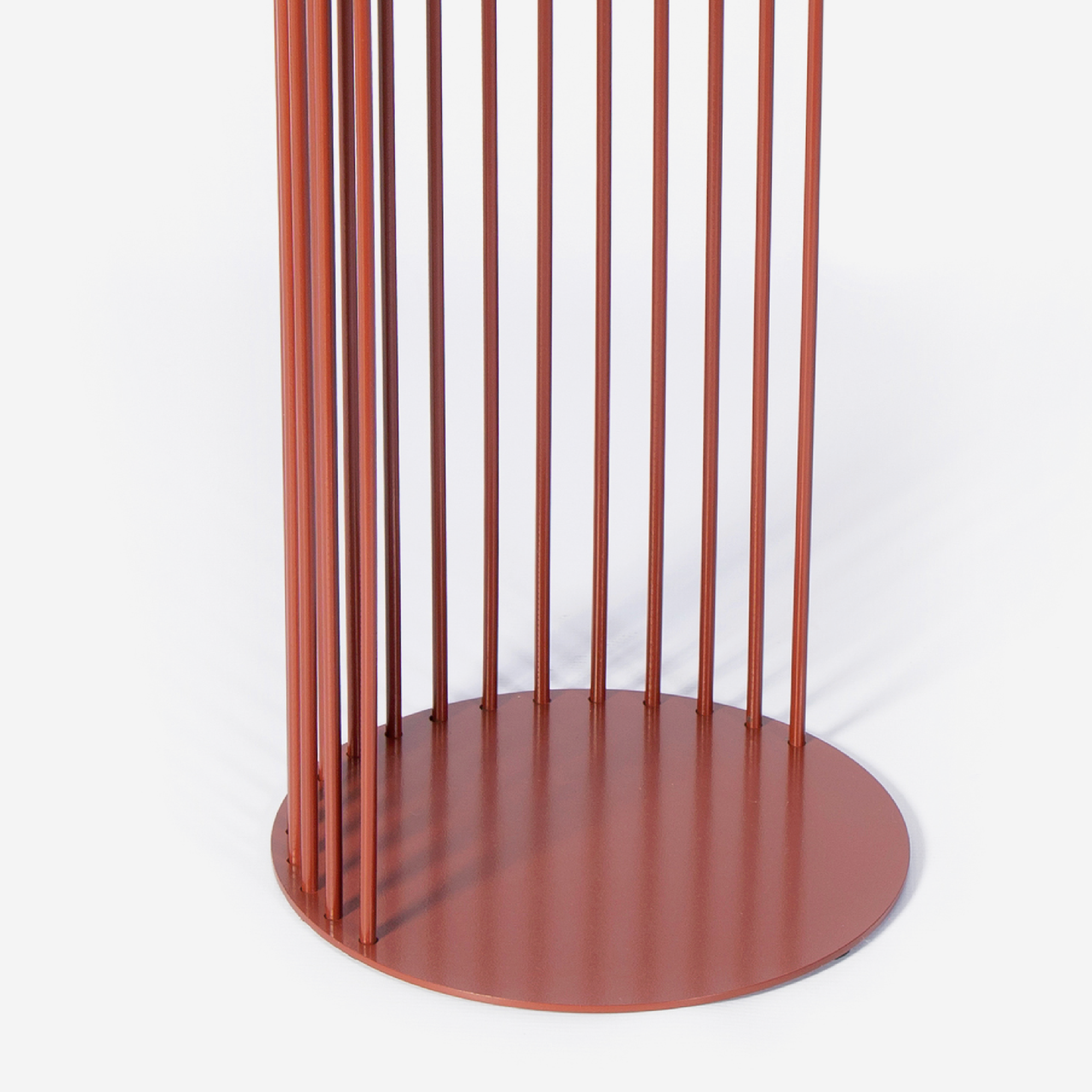 Spine End Table Oxide Red + Wood