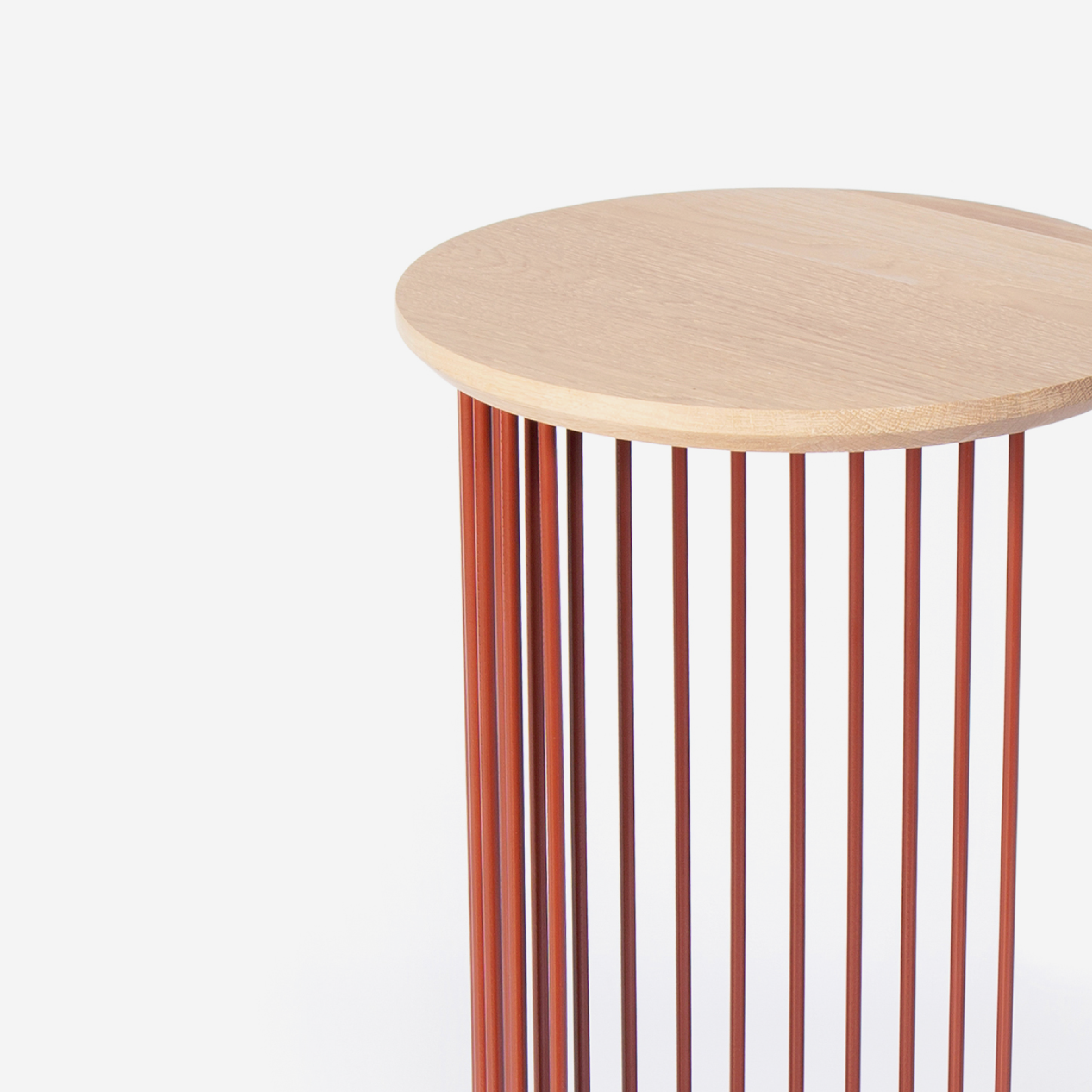 Spine End Table Oxide Red + Wood
