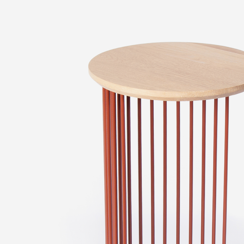 Spine End Table Oxide Red + Wood