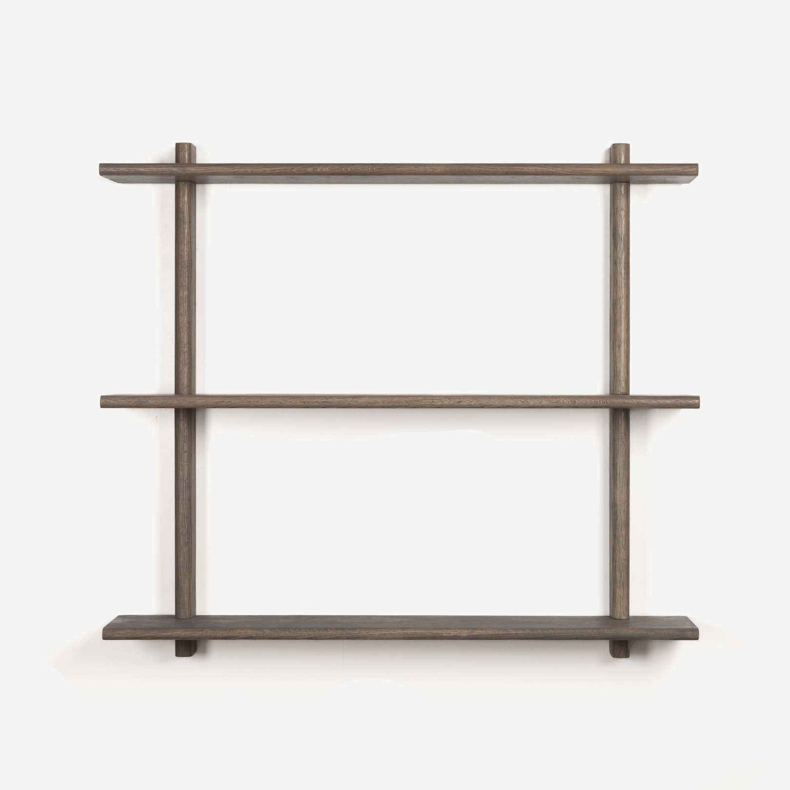 Wooden shelf with two shelves on a white background