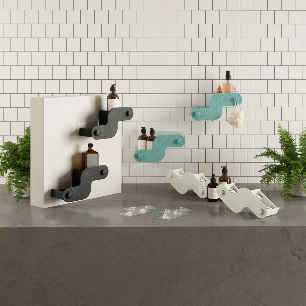 Nami Adhesive Shower Bin Set Of 2 - Ocean Sand