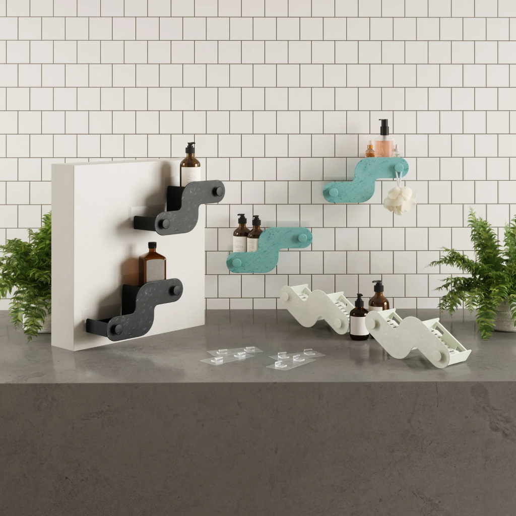 Nami Adhesive Shower Bin Set Of 2 - Ocean Black