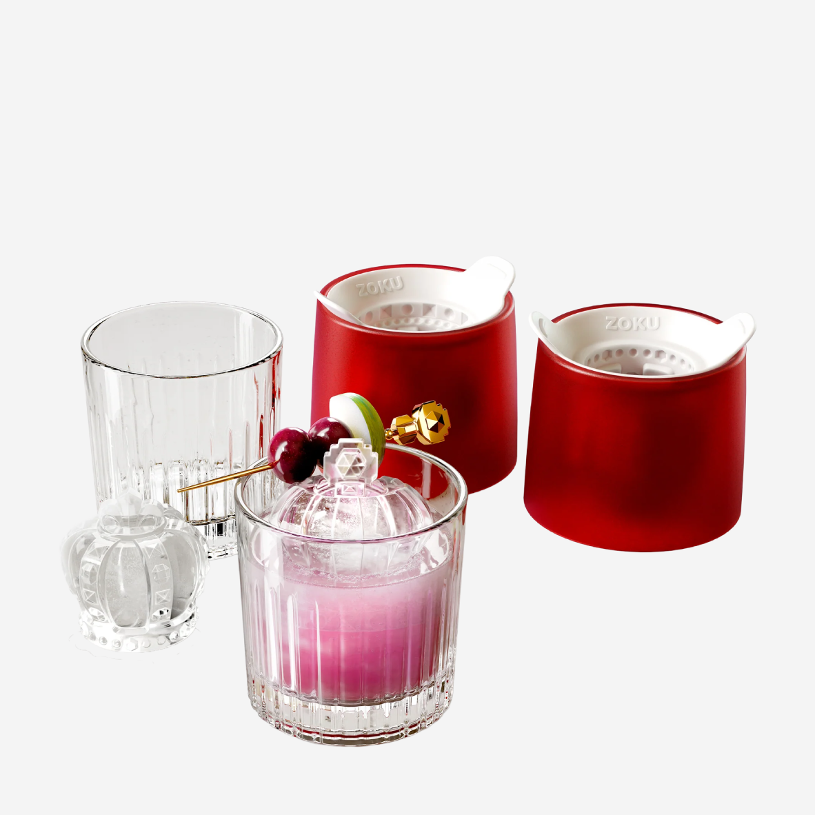 Zoku Crown Ice Moulds & Cocktail Glasses Set