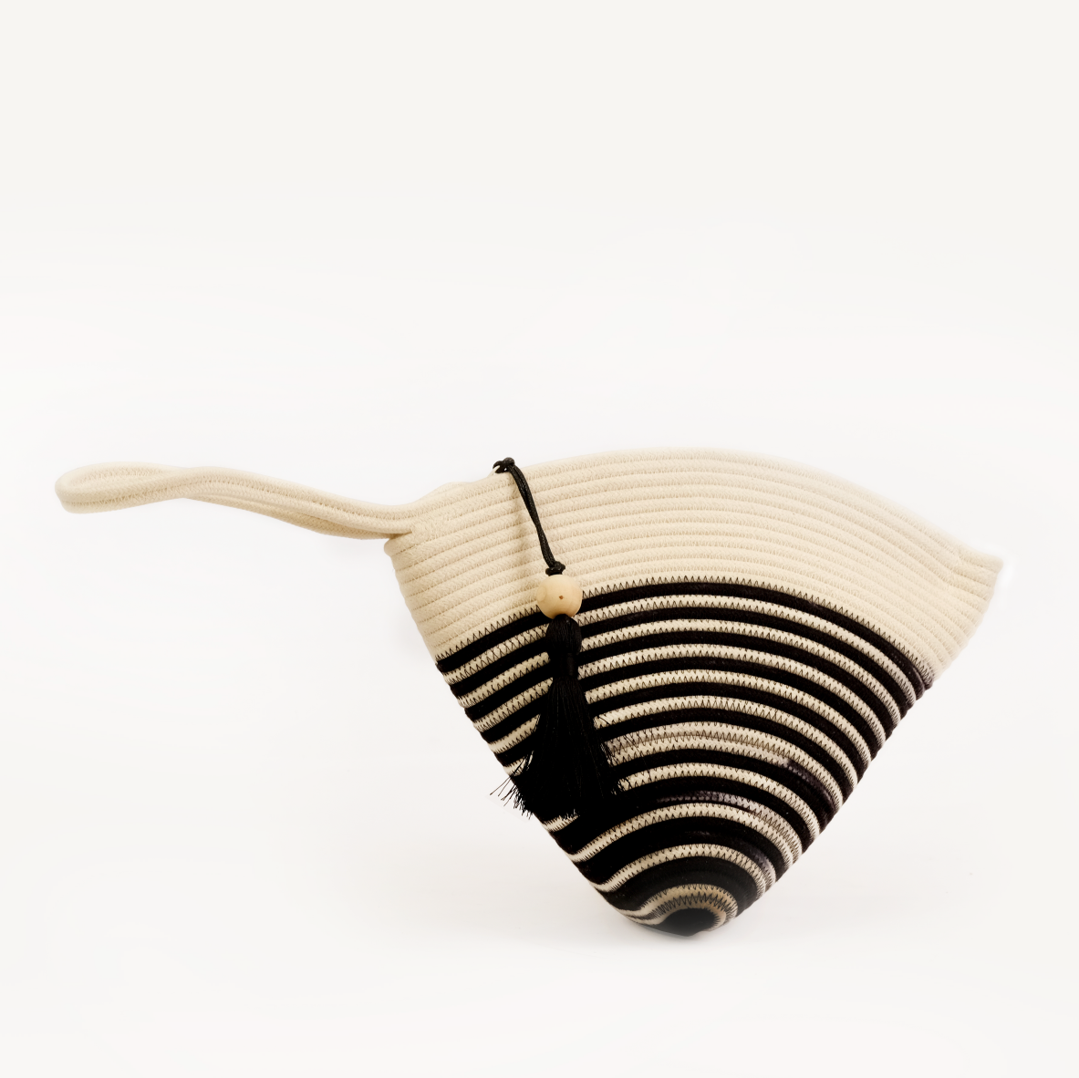 Handle Clutch Bag - Black Ikat