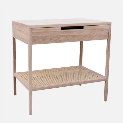 Hudson Bedside Table Large - Ash / Rattan