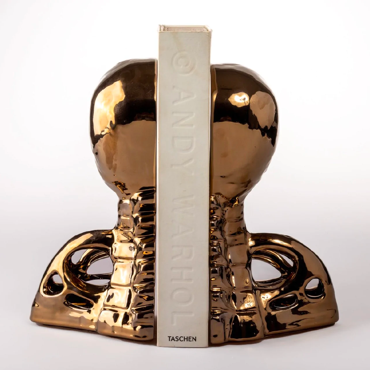 Backbone Human Skull Bookends - Bronze