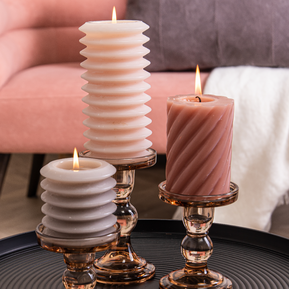 Pillar Candle Layered Circles - Pink